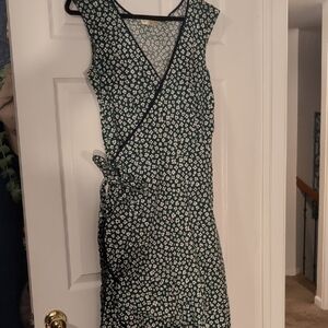 eShakti Green and White Floral Wrap Midi Dress